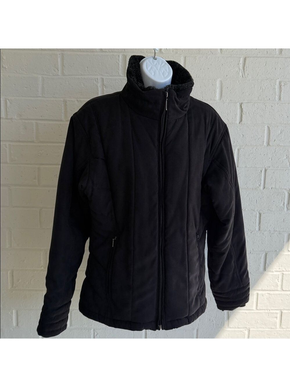 Columbia Women's Suede Quilted Insulated Faux Fur Stand-Up Collar Zip Coat Sz L